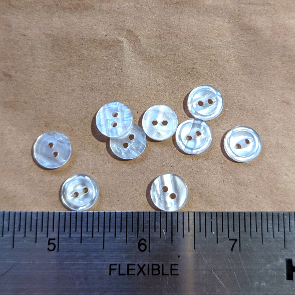 BUTTONS Round Iridescent Pearlized eye design Ridge on the edge 2-holed 1/2" (4)